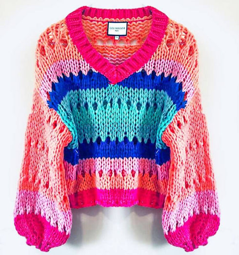 סוודר סריג סגול ורוד - MIKAI