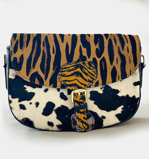 תיק צד מעור פרווה ומכסה פרווה מנומרת - MIKAI