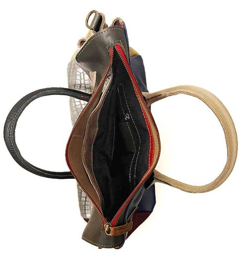 תיק עור כסף\חום - תיק מעצבים מעור איטלקי מובחר בשלל צבעים עם רצועה לכתף - MIKAI