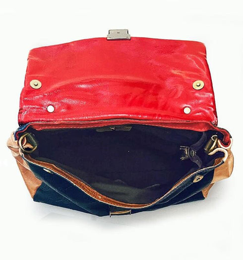 תיק עור שחור\כחול - תיק מעצבים מעור איטלקי מובחר בשלל צבעים עם רצועה לכתף - MIKAI