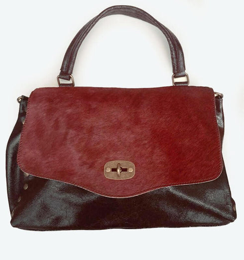 תיק עור ופרוה איטלקי בגווני חום שחור - MIKAI