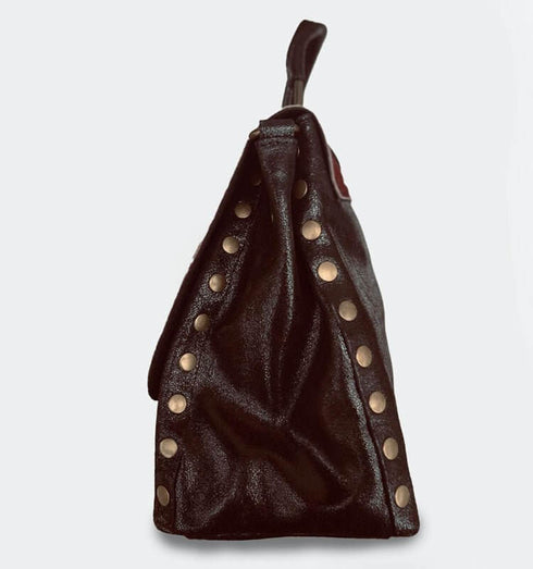 תיק עור ופרוה איטלקי בגווני חום שחור - MIKAI