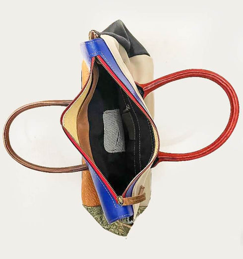 תיק עור כחול\כאמל - תיק מעצבים מעור איטלקי מובחר בשלל צבעים עם רצועה לכתף - MIKAI