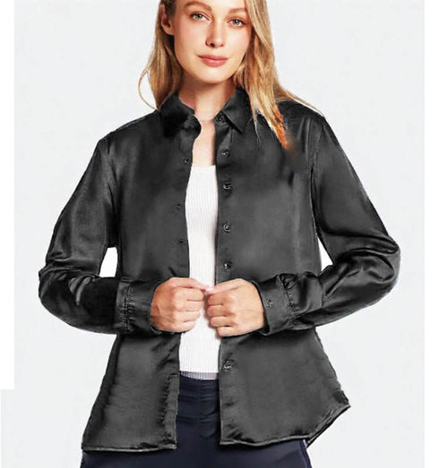 חולצת סאטן שחורה - MIKAI